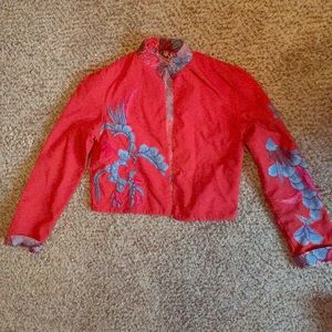 Vintage red embroidered crop jacket